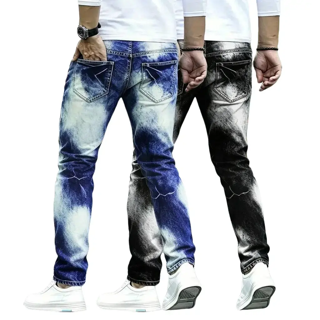 Men's 2-Piece Hip-Hop Jeans Set, All Over Print Streetwear in a Comfortable Stretch Denim Fabric, Straight Leg Regular Fit with Zipper, Menswear, Pants, Pocket, All Season, Plain Black Beige, Below Ankles, Conventional, Low Waist, Pocket Zipper