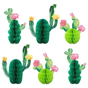 6Pcs Cactus Honeycomb Centerpieces - Succulent Table Decor for Birthday, Luau, Baby Shower & Summer Party