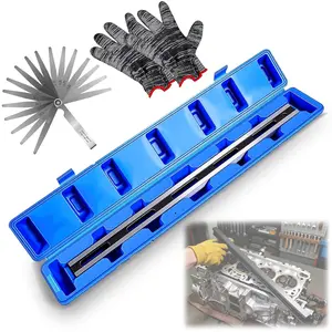 24 Inch Straight Edge Tool kit, Machinist Precision Steel Straight Edge Tool with Complimentary Feeler, Gloves, Plastic Box, Cylinder Head Straight Ruler for Checking Cylinder Heads and Engine Blocks outdoorfun