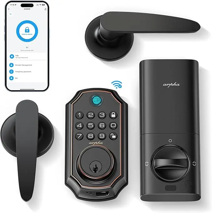 Arpha D280W Smart Keyless Door Lock - With/Without Handle Options, Digital Keypad Lock, Biometrics Fingerprint Access, WiFi/Bluetooth-Enabled, APP Unlock, Alexa Support, Easy Installation, Versatile Door Hardware