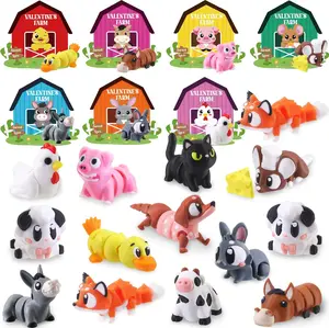 Valentine’s Day Cards & Gifts for Kids – 24 Pack 3D Printed Farm Animal Fidget Toys with Valentine Greeting Cards, Articulated Flexible Animal Figurines for Classroom Exchange, School Parties, Boys & Girls Party Favors