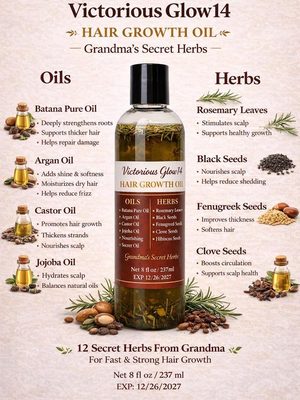 Victorious Glow 14 Herbal Hair Growth Oil 8oz (fl 237 Ml)