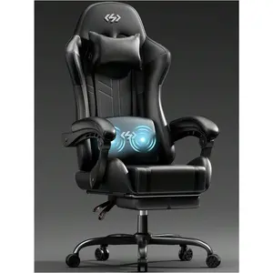 HLDIRECT Gaming Chair With Pocket Spring Cushion, Video Game Chair, Gaming Computer Chair, Ergonomic Chairs For Adults With Headrest And Lumbar Support, Swivel PU Leather Office Chair, Black