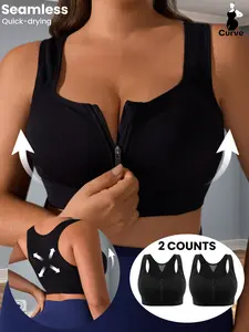 Summer Large Size Women's Shockproof Sports Breathable Bra,Front Zipper Back Ventilated Gym Bra,Support Full Coverage Fit for Yoga Running,Activewear for Plus Size Women,All Seasons