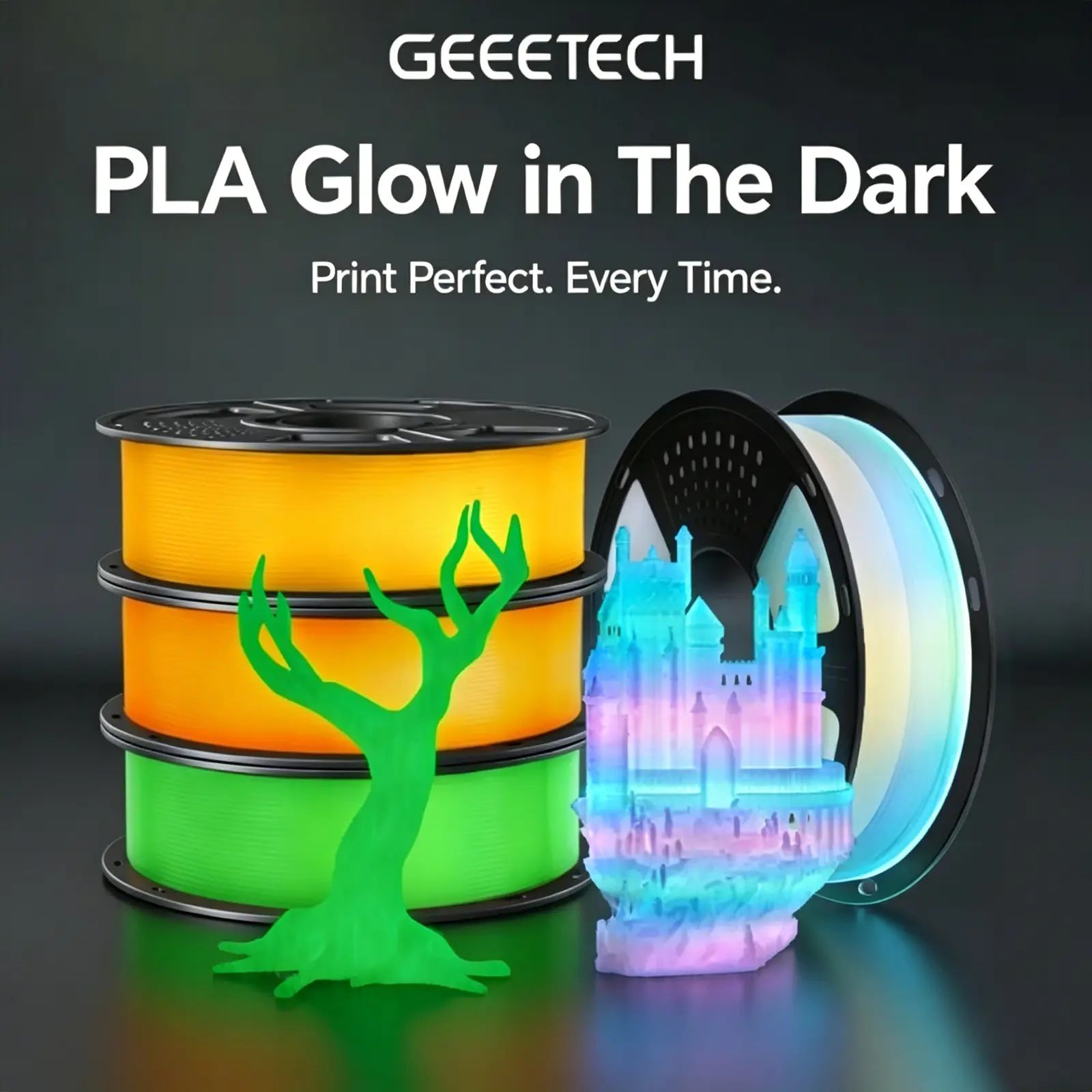 Geeetech Glow in The Dark PLA Filament , PLA Glow, 3D Printing Filament, Luminous PLA Filament 1.75mm Dimensional Accuracy +/- 0.02 mm, 1kg (2.2lbs), Fit Most FDM 3D Printers