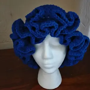 Blue Crochet Ruffle Hat, Stylish Handmade Headwear for Casual Outfits