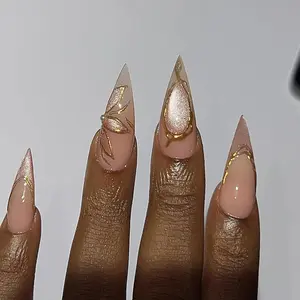 Women's Acrylic Press-On False Nails Kit - Includes Glue, Application Tools - Glamorous Glossy Stick-On Nails for Party, Wedding
