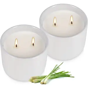 2-Pack Citronella Candles in White Ceramic Jars - 2 Cotton Wicks, Citronella Oil with Elegant White Pillar Design Perfect for Outside Patio, Camping & Garden, Summer Gifts for Indoor Home