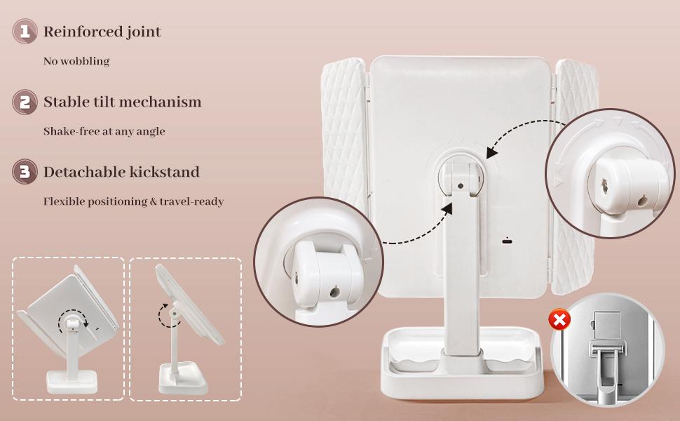 Lighted Makeup Vanity Mirror, Height Adjustable Trifold Mirror with Seamless Light Strip, 1X/2X/3X/10X Magnification, 2000mAh Rechargeable Desk Mirror, Dimmable 3 Color Lighting – Ideal Gift for Mom on Mother's Day Lighted Makeup Vanity Mirror, Height Adjustable Trifold Mirror with Seamless Light Strip, 1X/2X/3X/10X Magnification, 2000mAh Rechargeable Desk Mirror, Dimmable 3 Color Lighting – Ideal Gift for Mom on Mother's Day