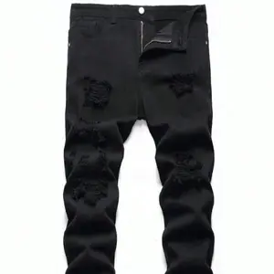 Men's slim fit jeans, black ripped jeans,cargo jean
