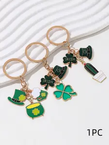 St Patrick's Day Four-Leaf Clover Keychain, Cute Lucky Charm Car Bag Hanging Ornament Gift, Irish Festival Accessory