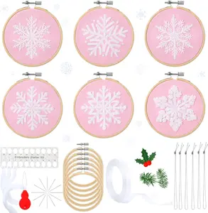 6 Sets Christmas Embroidery Kits for Beginners Adults Christmas Hanging Ornament Kit Snowflakes Cross Stitch DIY Needlepoint Learning Kit with Patterns Threads  Ropes Ribbon()