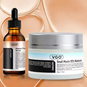 VGO Vitamin C Face Serum + Snail Mucin 92% Moisturizer Set, Hydrating & Nourishing Skincare for All Skin Types, 30ml/60ml Serum + 50g Gel Cream