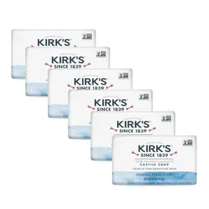 Kirk's Castile Bar Soap for Men, Women & Children - Made With Premium Coconut Oil, Sensitive Skin Formula, Vegan, Non GMO, Original Fresh Scent, 4 oz. Bars, 6 Pack