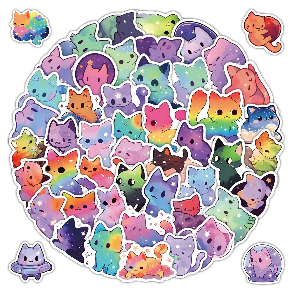 52 Sheets Celestial Cat Stickers - Starry Night Themed Labels for Notebook, Luggage & Scrapbook Embellishment
