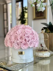 White Marble Dome - Pink Preserved Roses