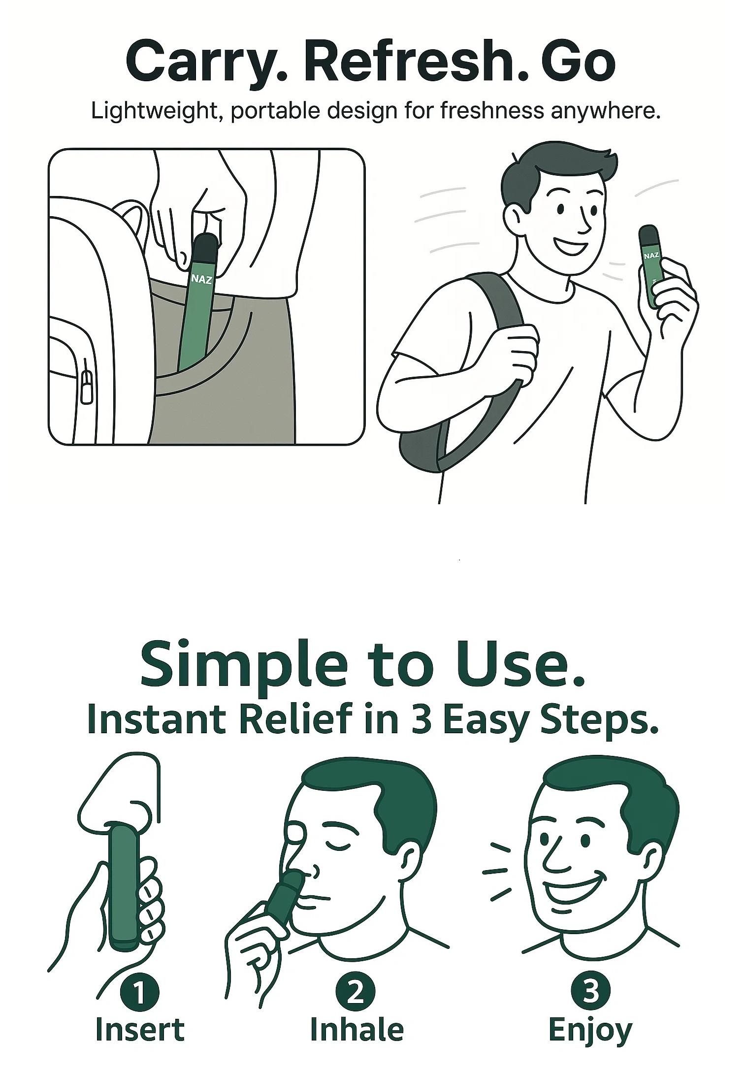 NAZ Electric Nasal Inhaler Stick - Portable Essential Oil Aromatherapy Vaporizer for Sinus Relief Congestion Energy Boost Non-Medicated Cool Refreshing 3-Pack Mixed Fruit Flavors Natural Menthol Peppermint Camphor