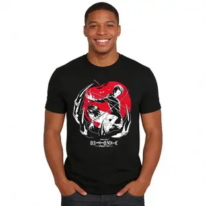 Death Note Light and L with Apple Anime T-Shirt 100% Cotton Short Sleeve Officially Licensed Death Note Misa Punk Fan Merchandise