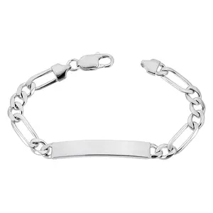 Sterling Silver Figaro Link Bracelet, Sterling Silver 7mm Engravable, Made in Italy