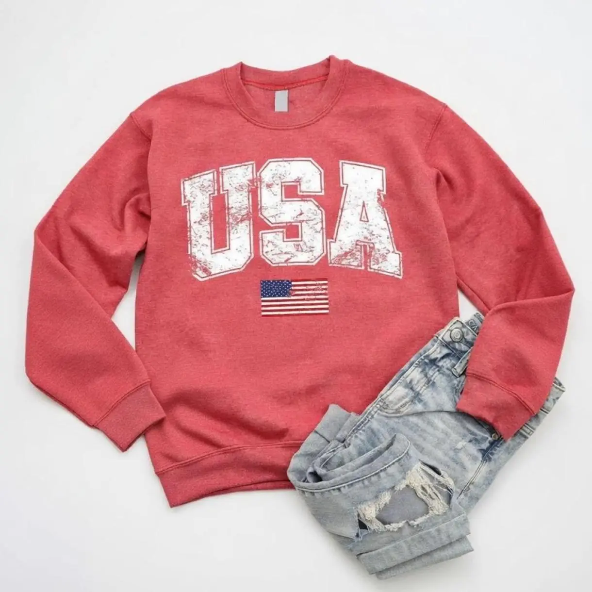 Retro USA Sweatshirt, Womens USA Crewneck Sweatshirt, USA Shirt, America Sweatshirt, 4th of July Sweatshirt, Patriotic Sweatshirt