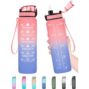 Water Bottle, Leakproof BPA & Toxic Free, Motivational Water Bottle with Times to Drink and Straw, Fitness Sports Water Bottle with Strap for Office, Gym, Outdoor Sports : Sports & Outdoors