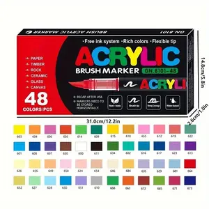 Guangna 8101 Acrylic Markers Set, 48 Colors Soft Tip Non-Bleeding Layerable, Artistic Hand Drawing Pens, Creative DIY Supplies