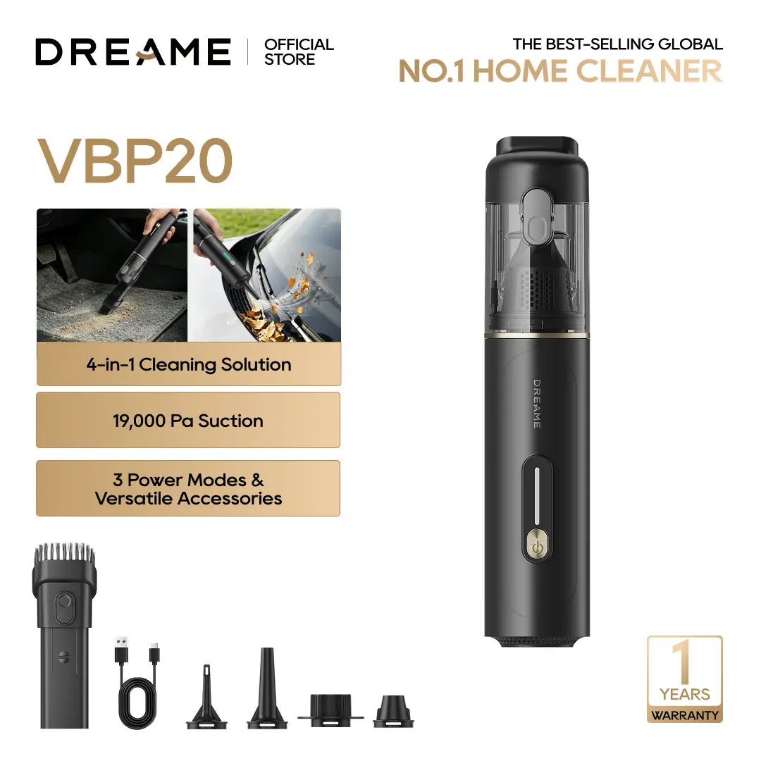 DREAME VBP20 Cordless Handheld Vacuum Cleaner, 4-in-1 Vacuum & Air Duster, 19,000 Pa Suction, 60 m/s Blower, Up to 60 Min Runtime, 3 Power Modes, for Car, Keyboard, Home & Pet Hair