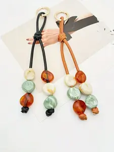 1pc Colorful Beaded Keychain For Men Women'S Bags - Beaded Charms With Metal Key Ring Resin Beads,Preppy Aesthetic Bead Keychains, Bead Keyring,Stylish Stone Shaped Beaded Charm Keychain Accessory, Trendy Cute Keychain, Solid Pattern