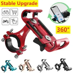 360-Degree Rotating Adjustable Aluminum Alloy Anti-Slip Cellphone Mount Stand, Metal Holder for Motorcycle, Bicycle, Vehicle Accessories, Compatible with iPhone, Smartphones, GPS