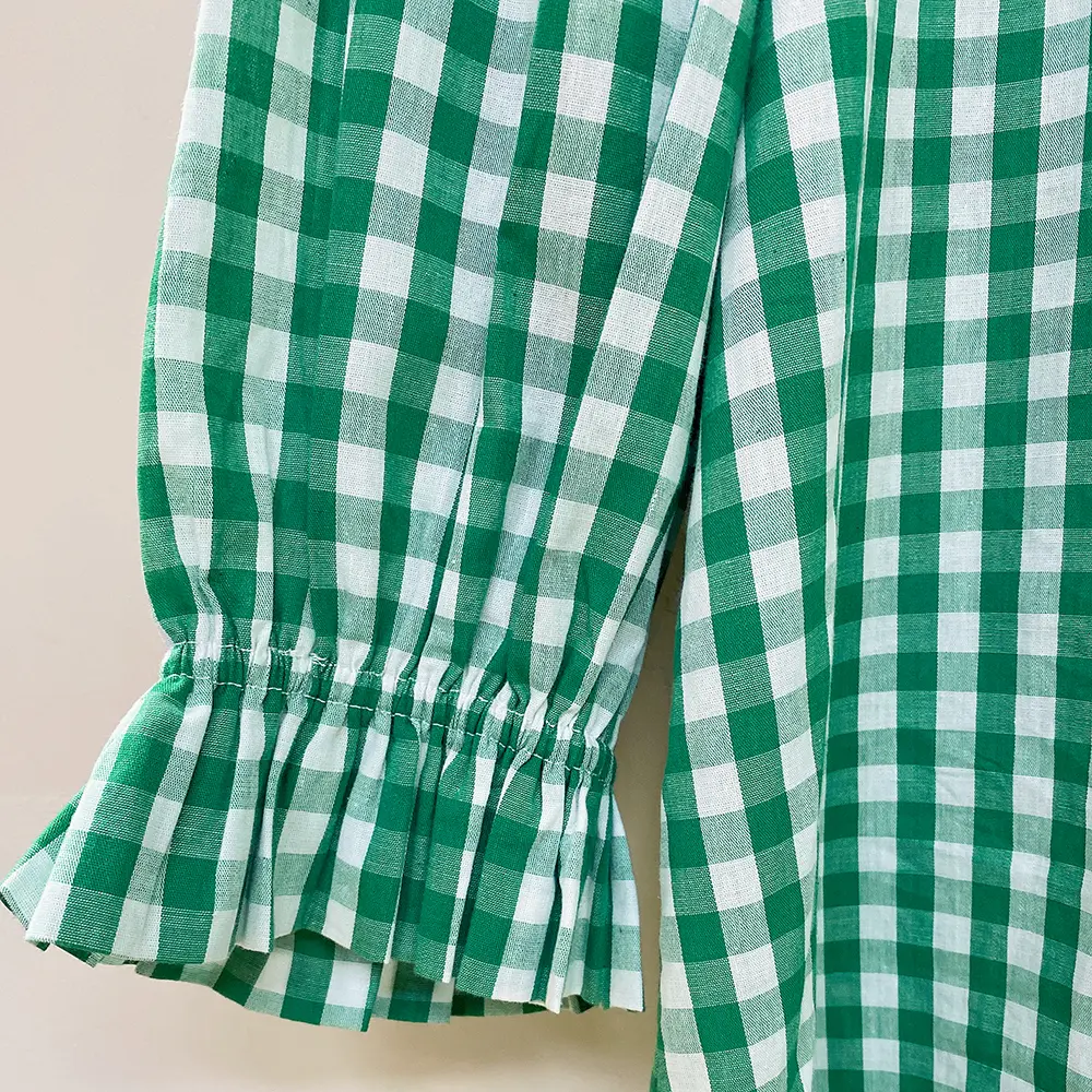 SageVell 3/4 Sleeves Puff Sleeve 100% Cotton Green & White Gingham Shirt with Ruffle Accents Top for Women - Casual Button Down - TikTok Shop SageVell 3/4 Sleeves Puff Sleeve 100% Cotton Green & White Gingham Shirt with Ruffle Accents Top for Women - Casual Button Down - TikTok Shop