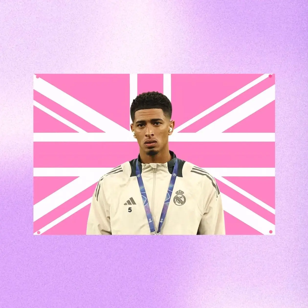J----ude B---ellingham Pink UK Wall Tapestry Flag, England Football Wall Art, Soccer Bedroom Decor