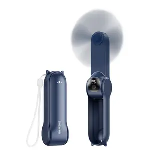 SHEWIND LED Foldable Mini Handheld Fan, USB 2000mA Rechargeable Battery for Travel, Lash, Makeup