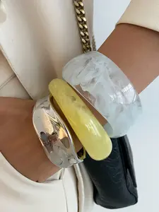 Elegant Geometric Resin Cuff Bangle Bracelet Set, Luxurious Light Luxury Design, Perfect for Parties Weddings Holidays, Women Jewelry Gift
