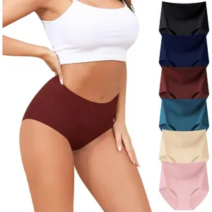 Womens High Waist Seamless Underwear Full Coverage Breifs No Show Ladies Panties 6 Pack S-XXL