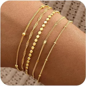 Striviio Gold Bracelets for Women 14K Gold Plated Stackable Bracelet Set Adjustable Charm Paperclip Chain Snake Link Layered Waterproof Jewelry Gifts