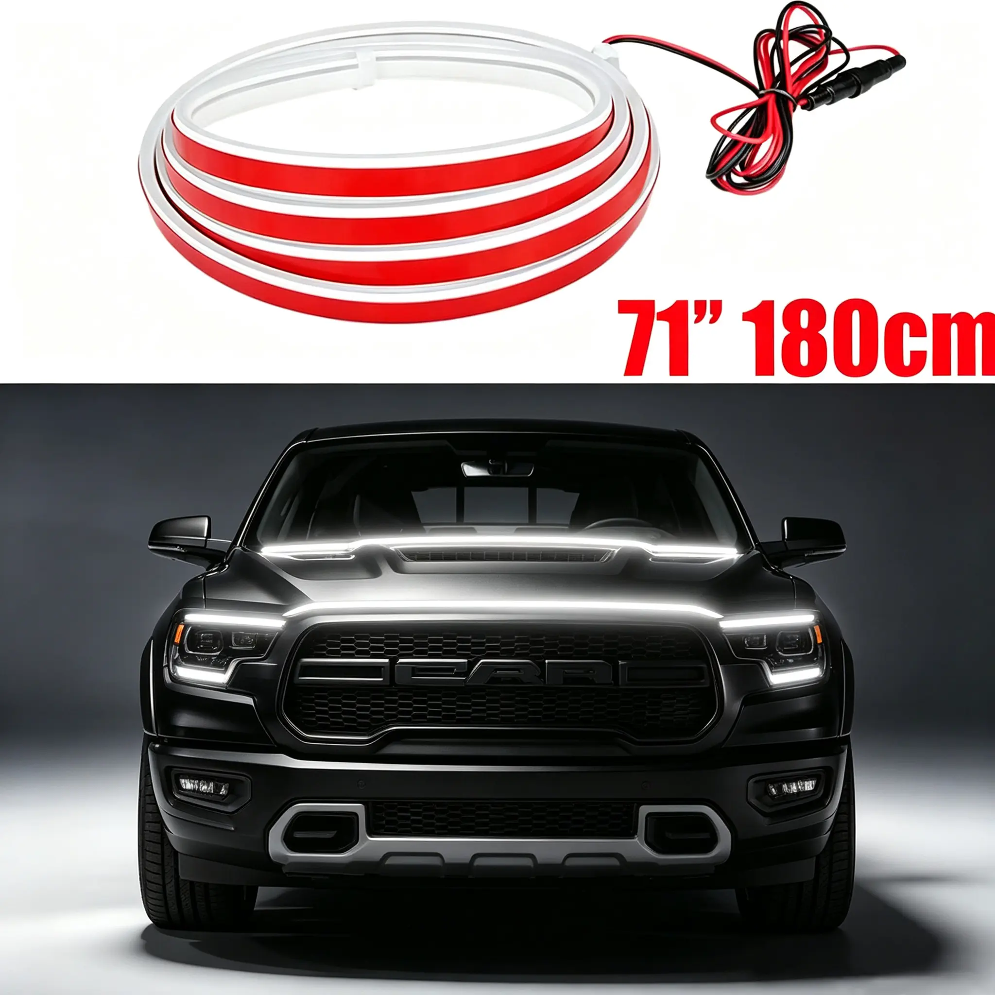 Car Hood LED Light Strip 12V 12W SMD 5050 Waterproof RGB with Dynamic Scanning Effect and Strong Adhesion for Trucks Cars SUVs