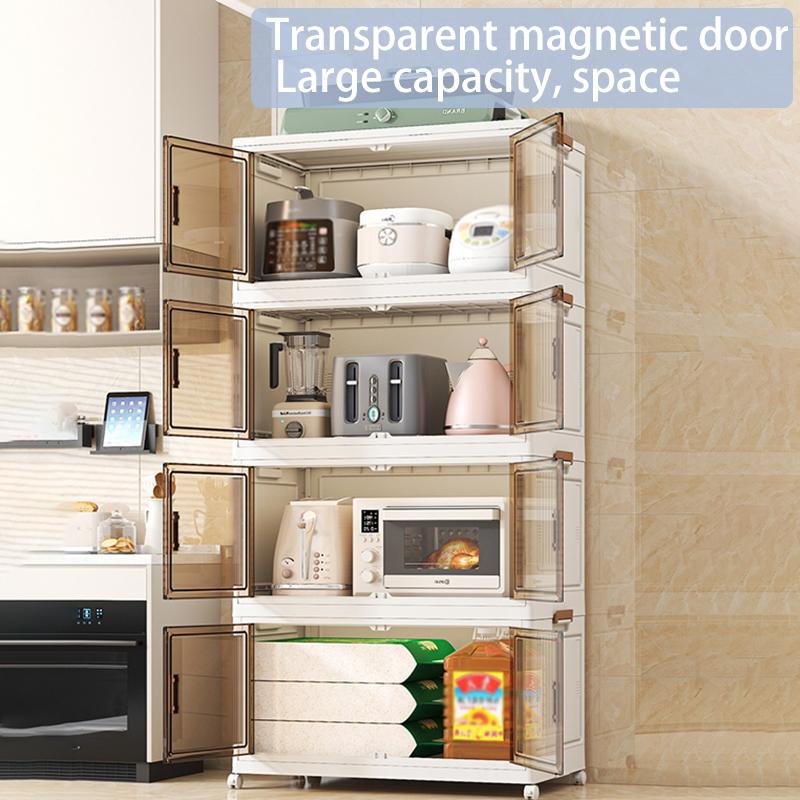 60cm 2-3-4-5 layers Collapsible Storage Bins with Lids, Folding Storage Box For Home, Kitchen and Office,Stackable Closet Organizer with wheels, With Doors Cube Storage Containers