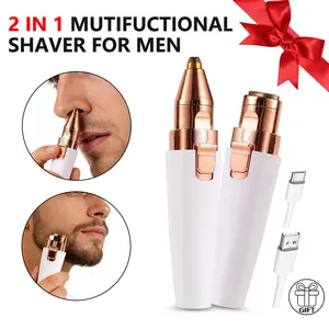 Facial Hair Remover for Men, Nose Hair Trimmer Rechargeable 2-1 Eyebrow Razor Portable Electric Shaver Painless Hair, Unisex,Gift
