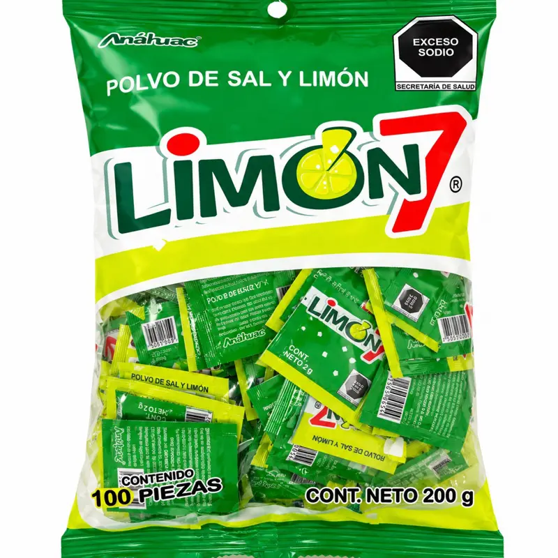 Limon7 Limon 7 Siete Lemon & Salt Powder Tray 100 Count Tangy Delicious Mexican Candy Snack Fruit Natural Bonbon Dulces Mexicanos 4.2 OZ