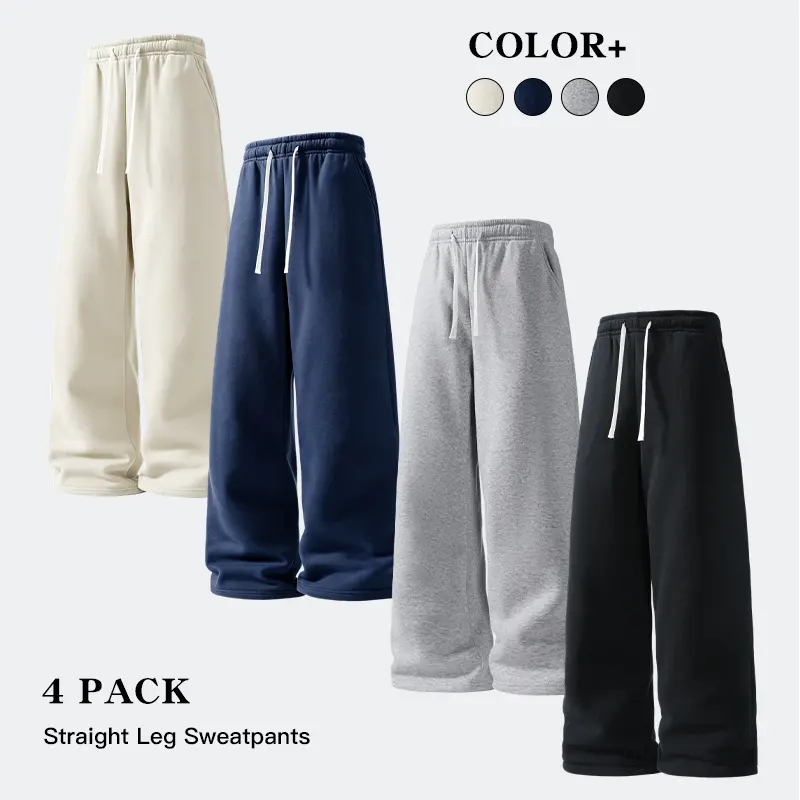 Soft Comfy 4 Pack Unisex Straight Leg Sweatpants Solid Color Baggy Wide Leg Trousers Casual Loungewear Workout Street Outfits