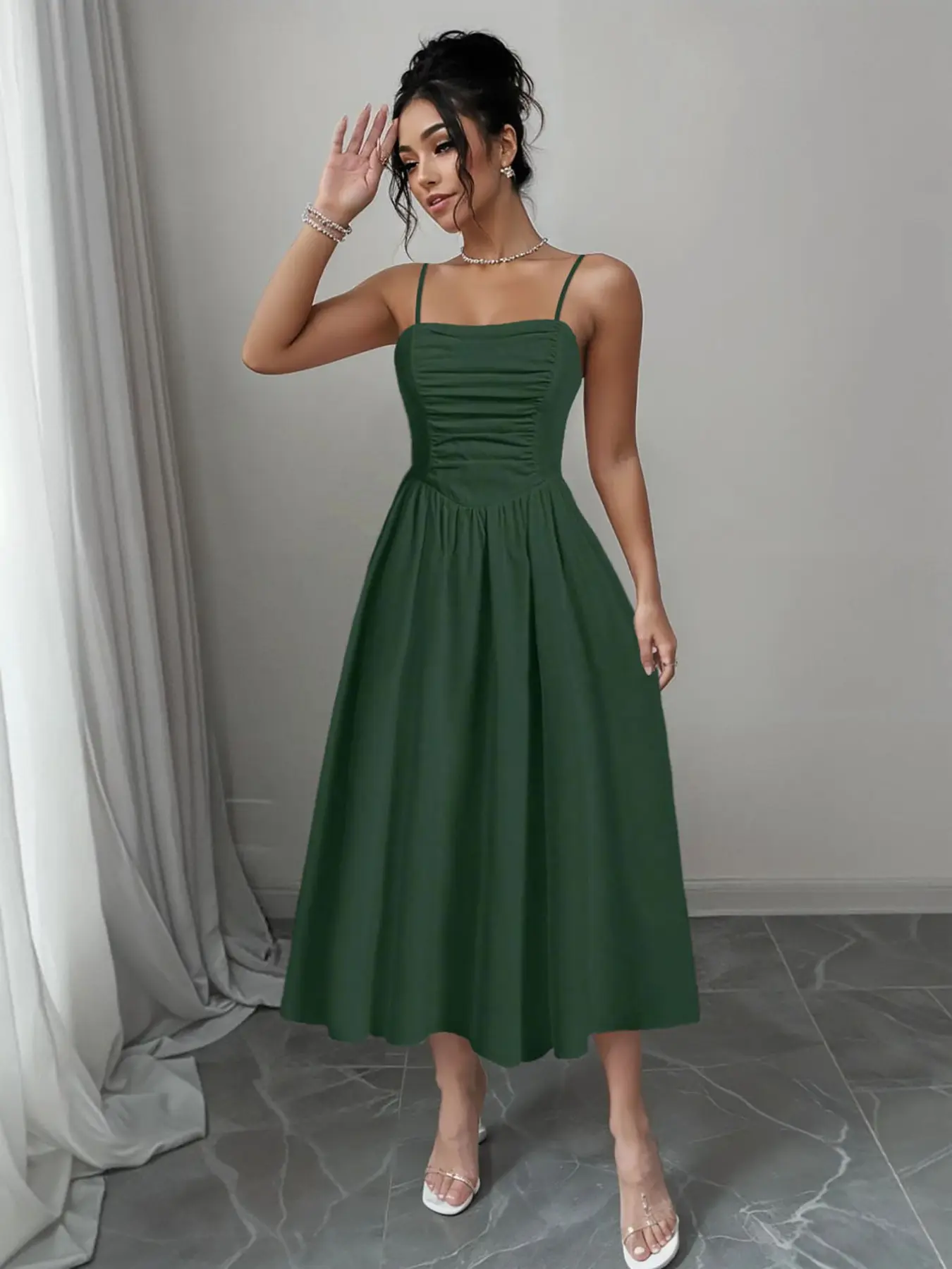 Women's Solid Color Cami Dress, Elegant Fashion Casual Midi Dress for Daily  Outdoor Wear, Women Dress for All Seasons Womenswear - TikTok Shop