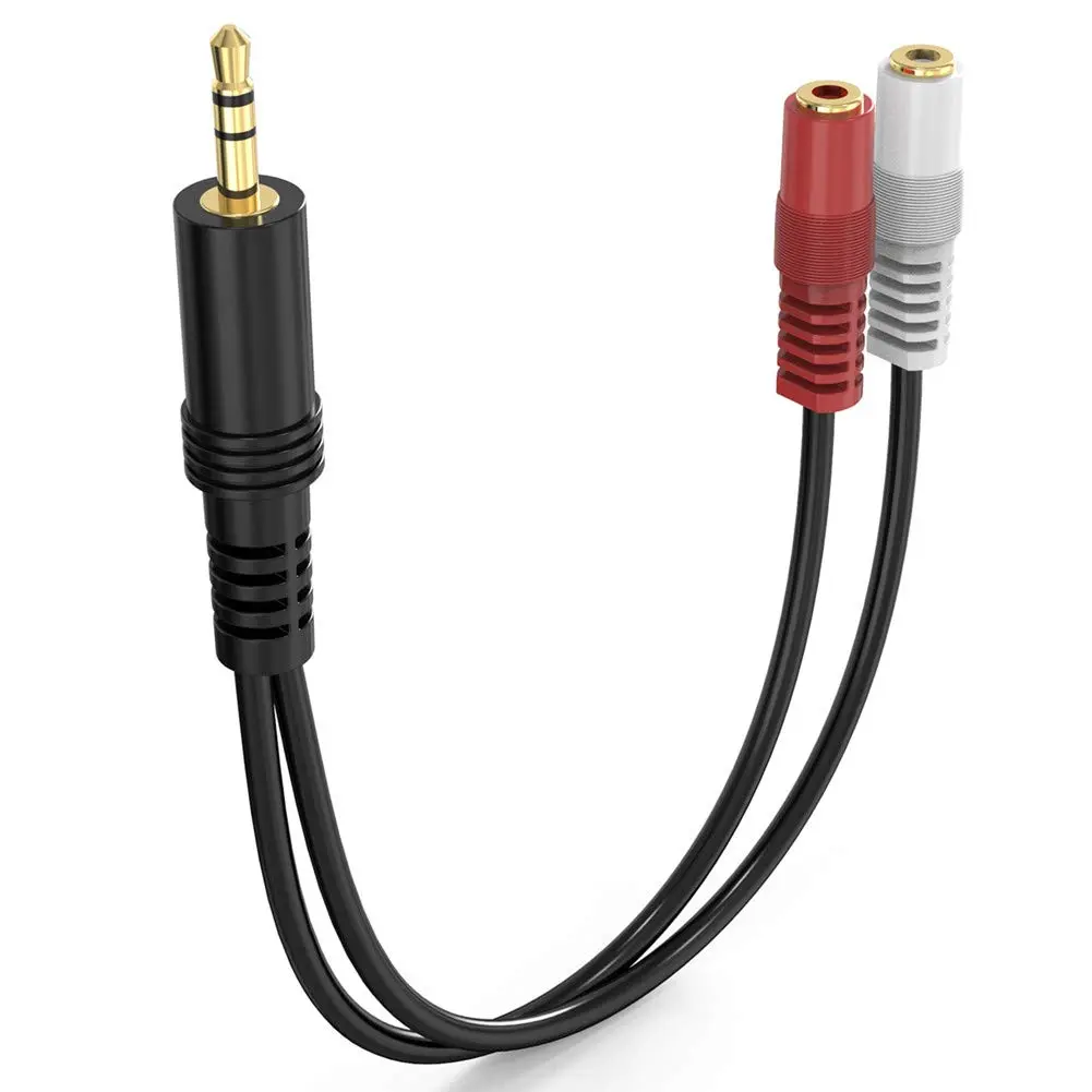 6 in 3.5mm 1/8" TRS Male to Dual TS Mono Female Audio Y Splitter Cable - Gold-Plated Connector, Copper Wire, Bluetooth Connection Accessories for Headphone, Speaker, 1-Piece