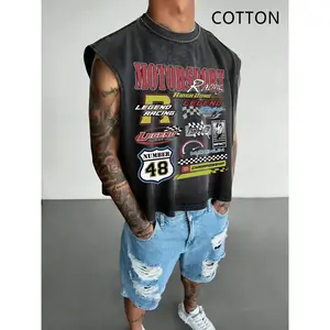 Men's regular slim fit racing printed round neck cotton slim fit vest, spring and autumn casual sleeveless patterned vest, fashionable men's daily wear topRAIMENTRY