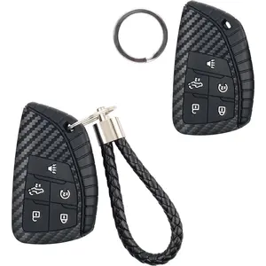 Compatible with Chevy Key Fob Cover & GMC Key Fob Cover,Carbon Fiber Key Fob Case with Key Chain and Key Ring