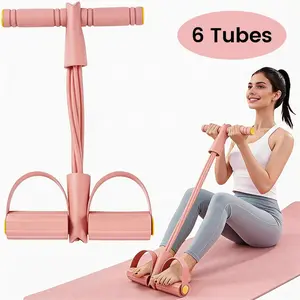Women Multi-functional 6-Tube Pedal Resistance Band Trainer, Portable Foot Pedal Equipment for Home Gym Full Body Workout, Exercise, Sit-ups, Yoga, Abdominal Training