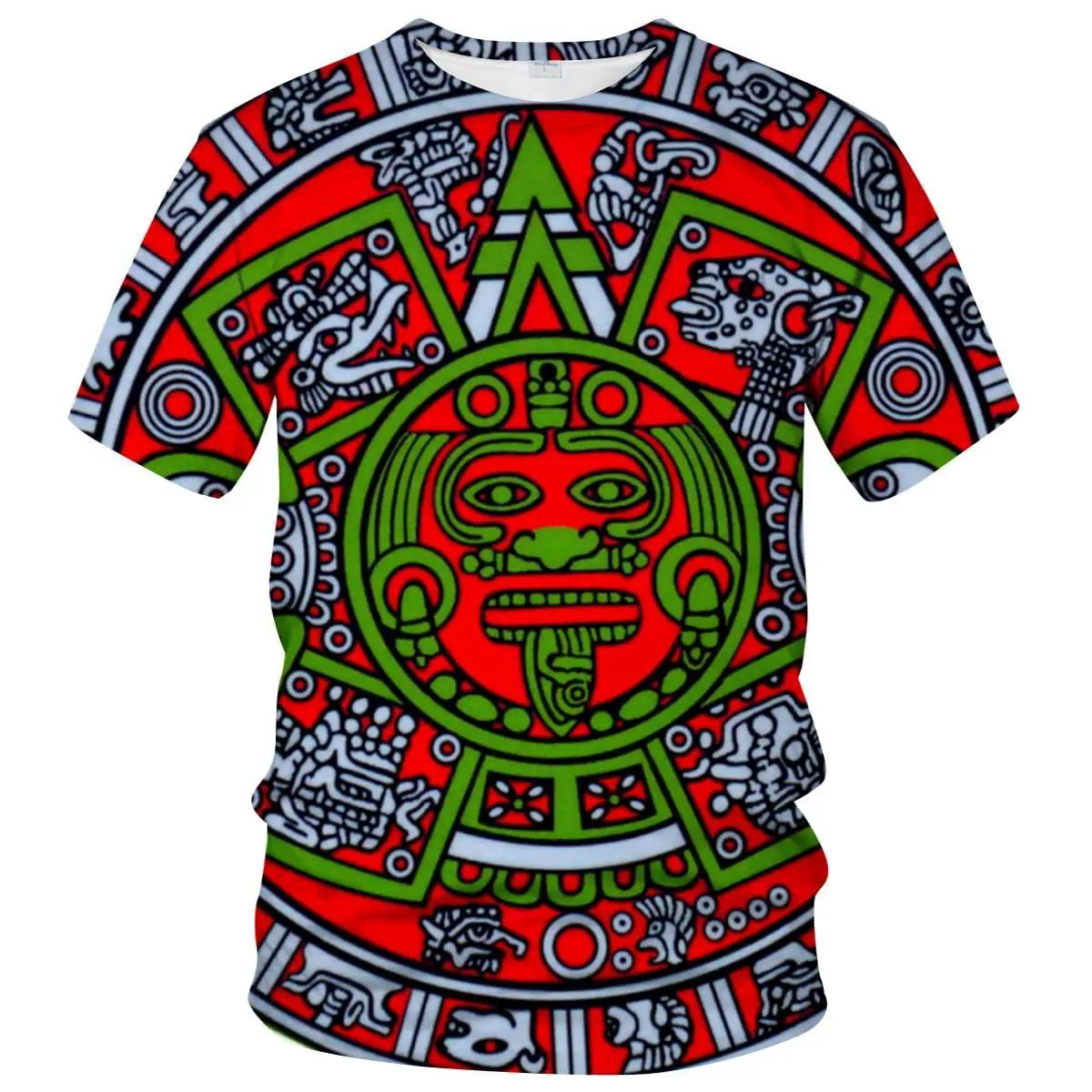 Aztec Calendar Print Tee with Rich Colors, Soft Unisex Shortsleeve Tops in a Relaxed Fit for Daily Outings