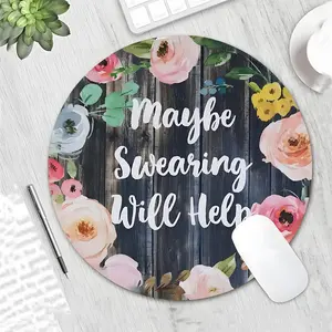 Floral Pattern Mouse Pad, Round Mouse Pad, Non-slip Rubber Base Mouse Pad, Decorative Mouse Mat for Gaming & Office, Lettering, Non Slip Mousepad