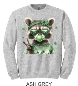 St Patricks Day Racoon Pullover Crewneck Sweatshirt or T-Shirt (Gildan, Jerzee or Port & Co) St Paddy #01