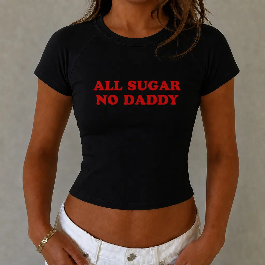 Cheeky Slogan Raglan Baby Tee Trendy Y2K Fitted Women’s Streetwear Crop Top