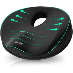 Donut Pillow for Tailbone Pain, Memory Foam Hemorrhoids Pillow for Sciatica Nerve, Hip Coccyx Seat Cushion for Long Sitting Office Workers, Car Drivers, Black